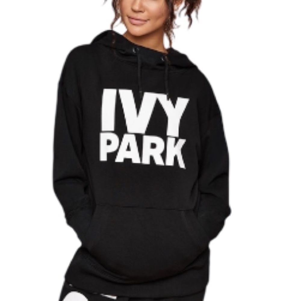 Ivy Park Oversized Boyfriend Fit Graphic Logo Hoodie Black White Size M